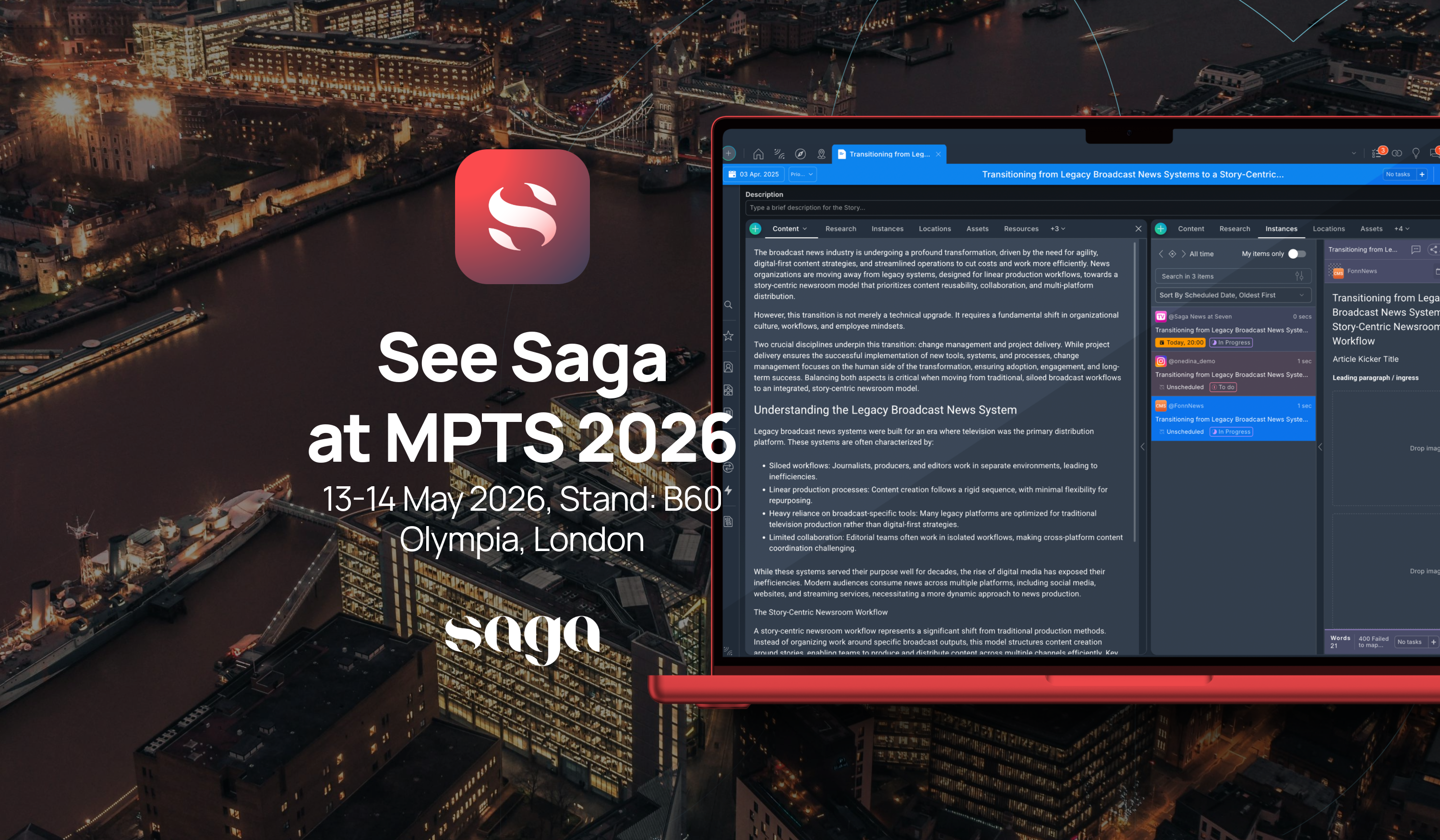 Modern newsroom workflows, Saga at MPTS 2026
